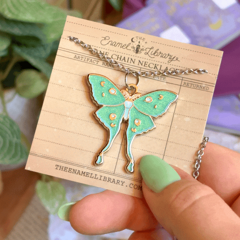 Lunar Moth Long Chain Necklace | Gold or Silver