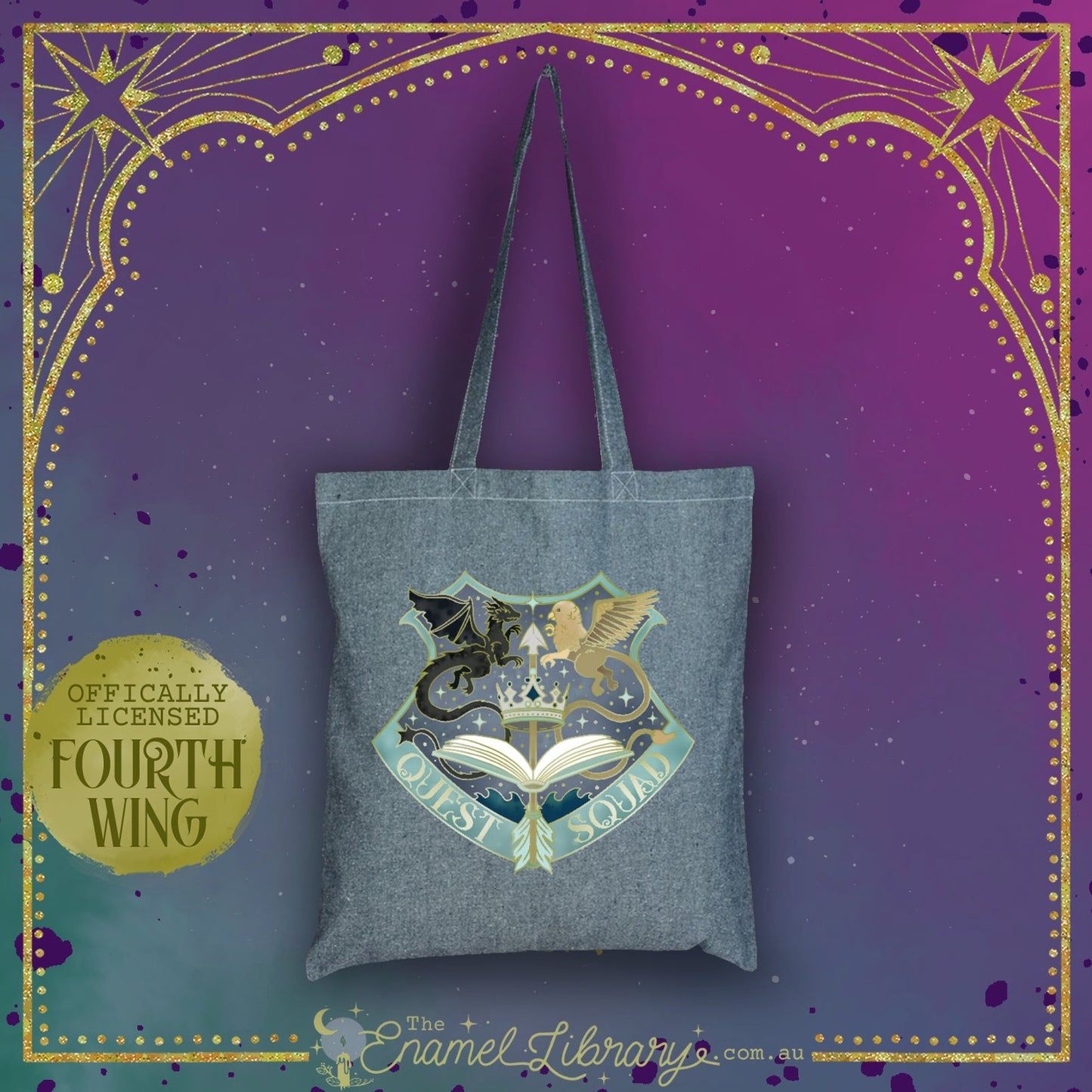 Officially Licensed Fourth Wing Deluxe Tote Bag | Quest Squad (Grey Sage)