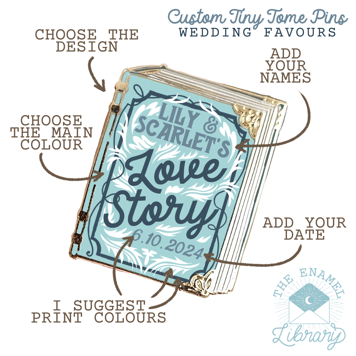 Custom Tiny Tome Mini-Pins | Your Love Story